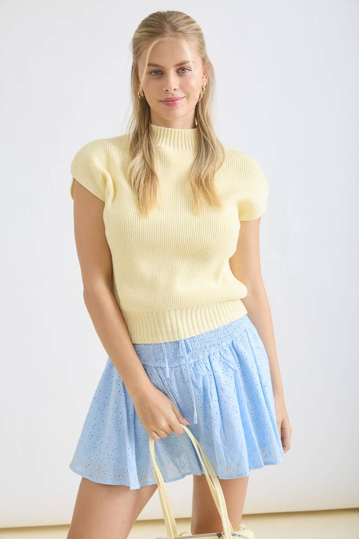 Women's Short Sleeve - MOCK NECK EXTENDED SHOULDER KNIT PULLOVER SWEATER - - Cultured Cloths Apparel