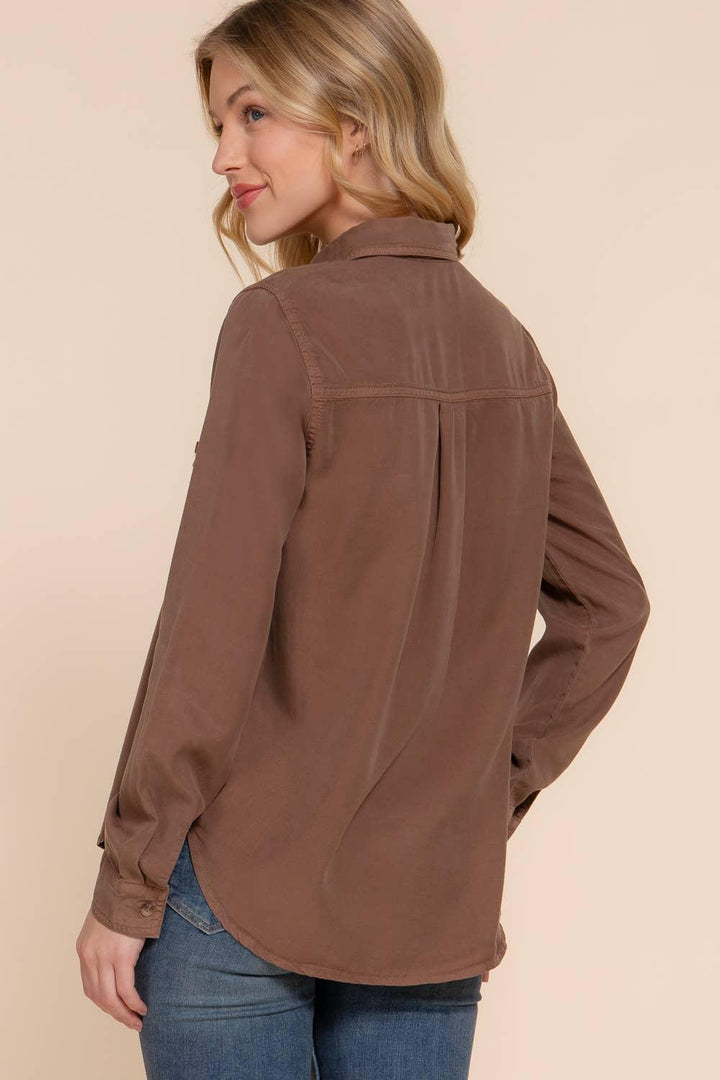 Women's Long Sleeve - Long Sleeve Color Tencel Shirt - - Cultured Cloths Apparel