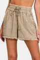 Women's Shorts - Zenana Washed Linen Frayed Hem Drawstring Shorts -  - Cultured Cloths Apparel