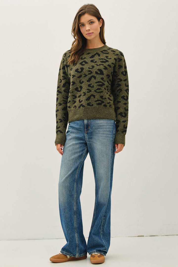 LEOPARD JACUARD CREWNECK SWEATER