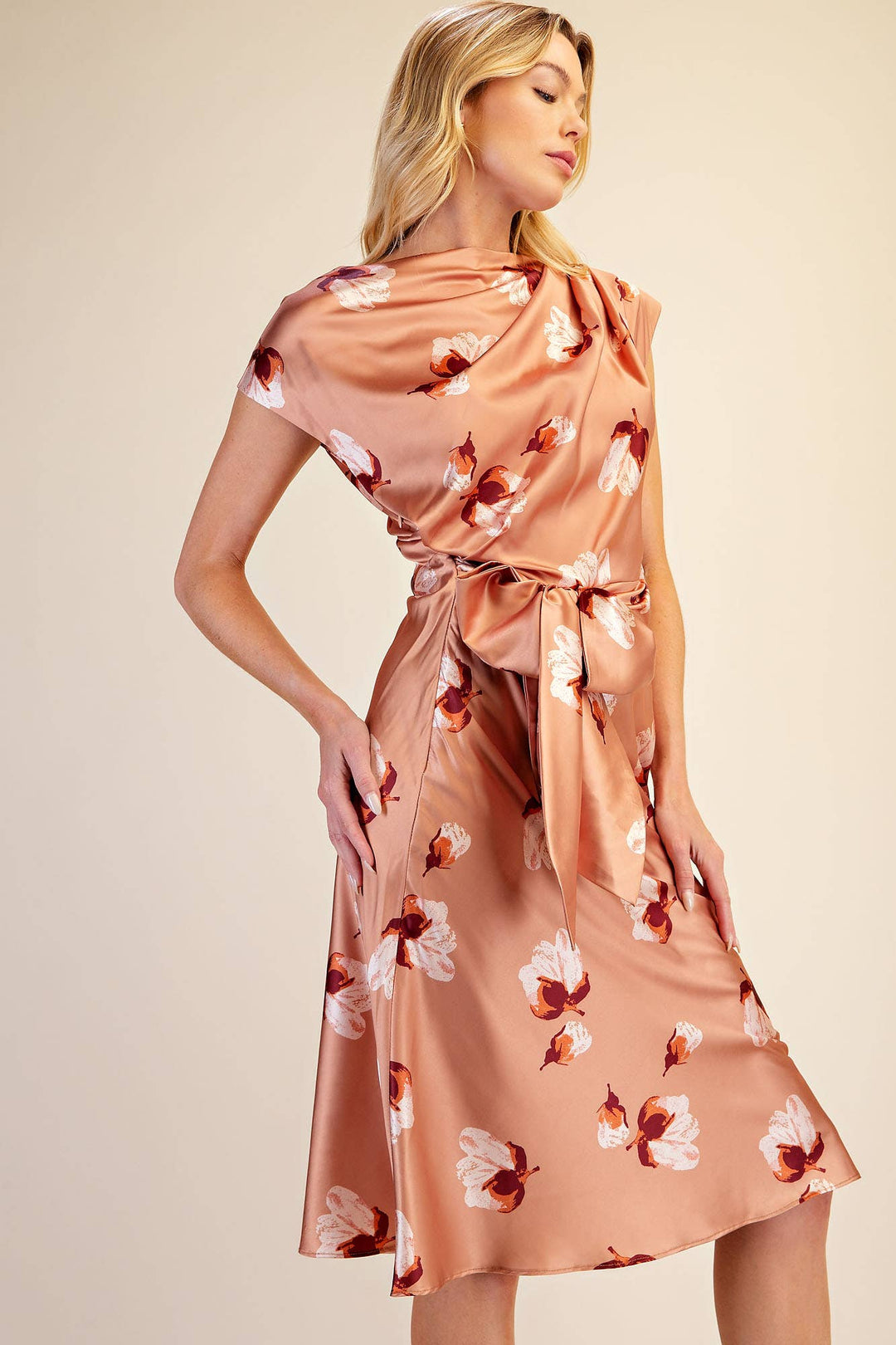 Floral Asymmetrical Neck Midi Dress