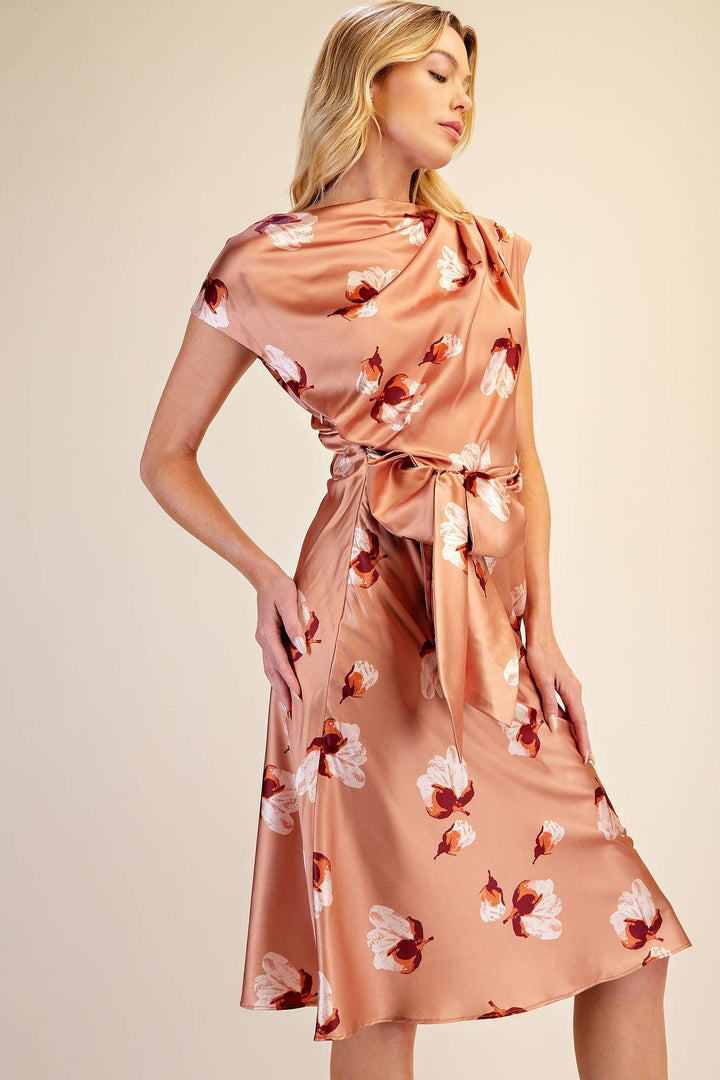 Floral Asymmetrical Neck Midi Dress