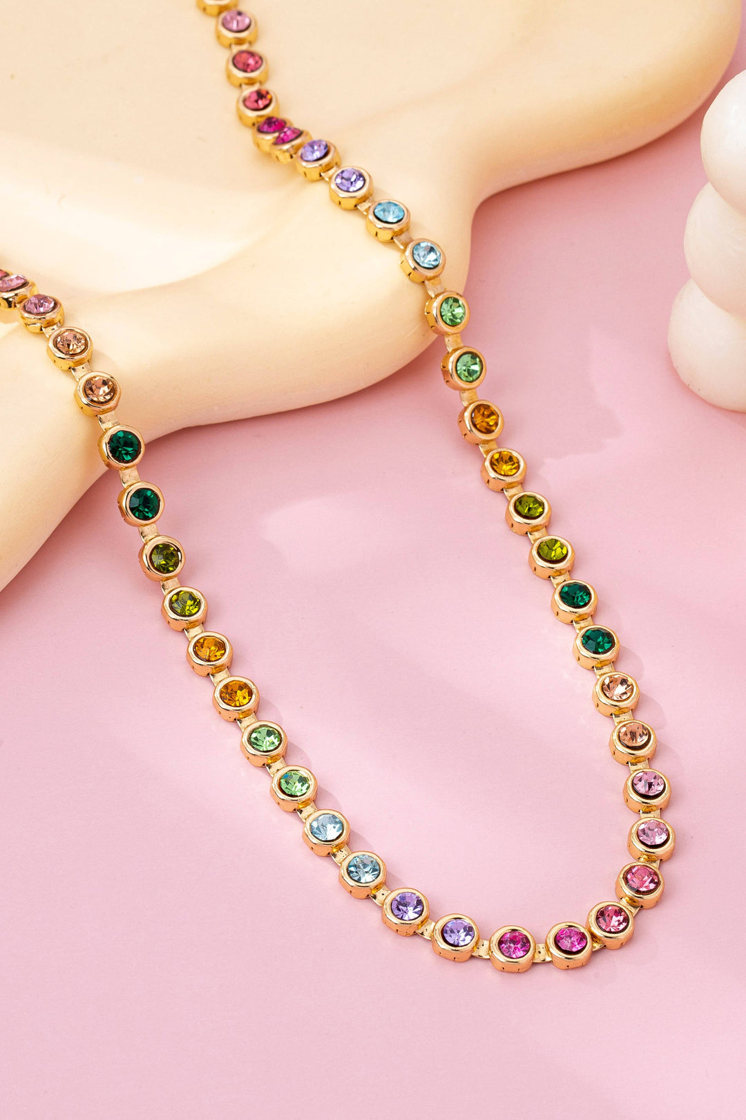 Rainbow Bezel-Set Gemstone Tennis Necklace