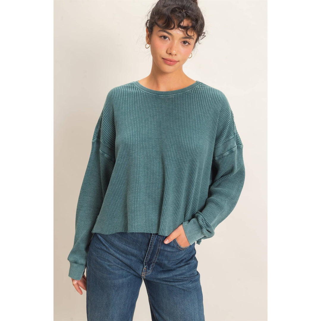 Mineral Wash Waffle Open Back Top
