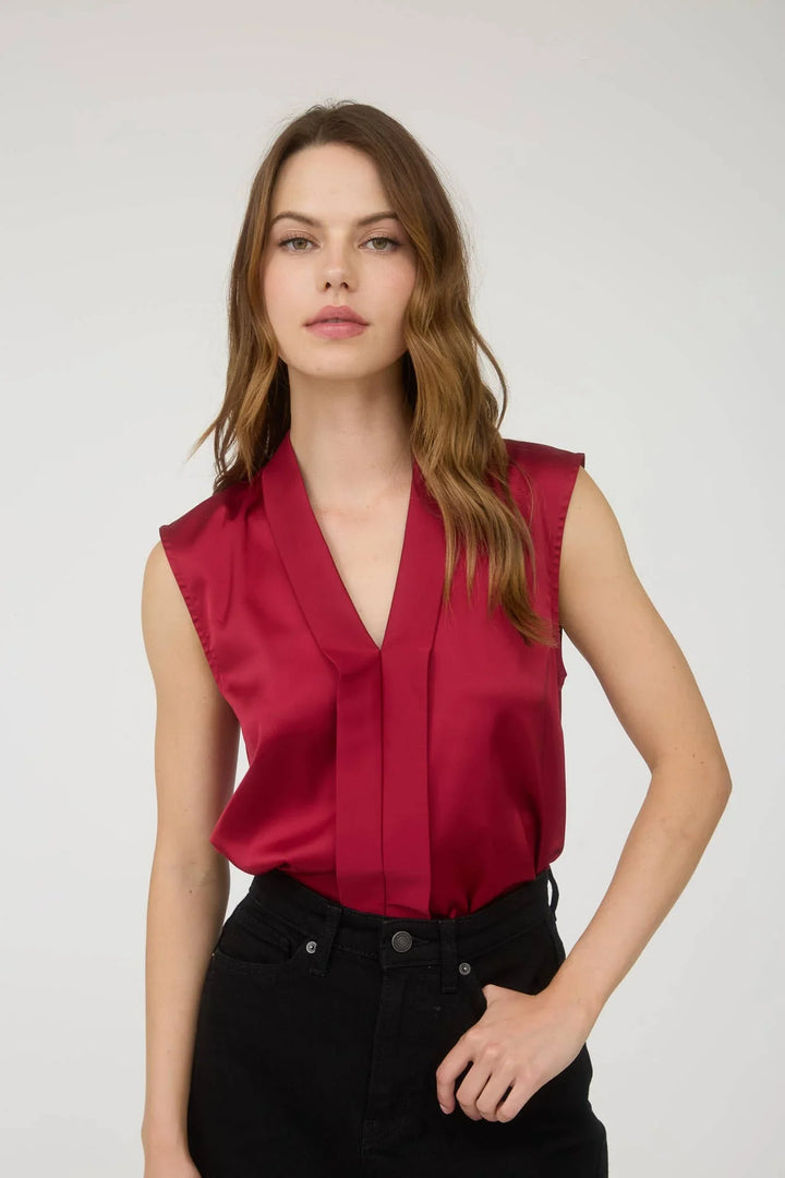 Women's Sleeveless - SATIN COLLARED SLEEVELESS BLOUSE - - Cultured Cloths Apparel