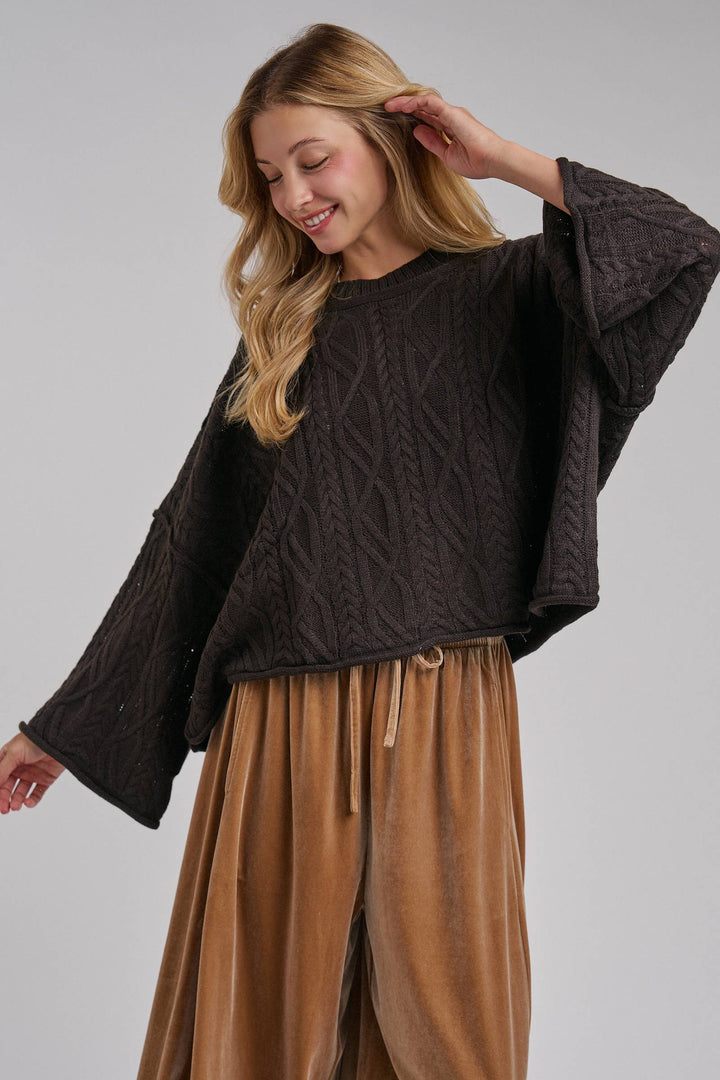 OVERSIZED CABLE KNIT CASUAL BOHO FALL SWEATERTOP