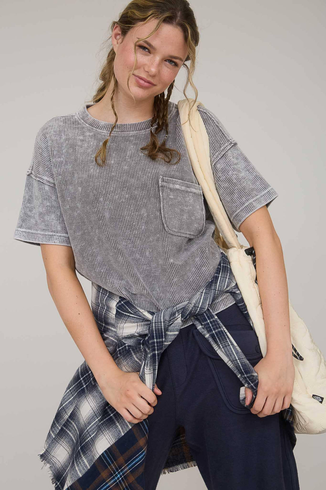 Women's Short Sleeve - WASHED RIBBED SHORT SLEEVE TEE WITH POCKET - - Cultured Cloths Apparel