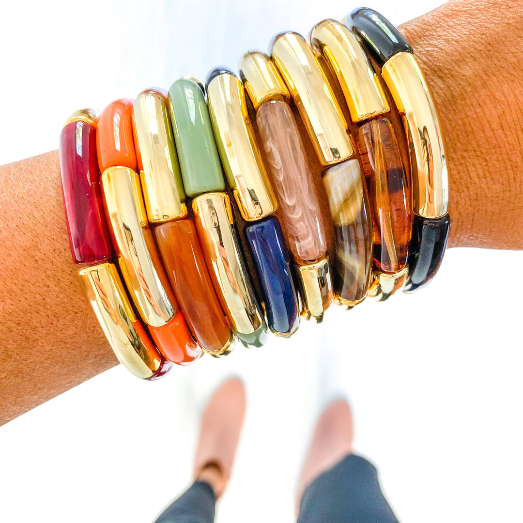 Accessories, Bracelets - Gold Acrylic Tube Bamboo Bracelets - - Cultured Cloths Apparel