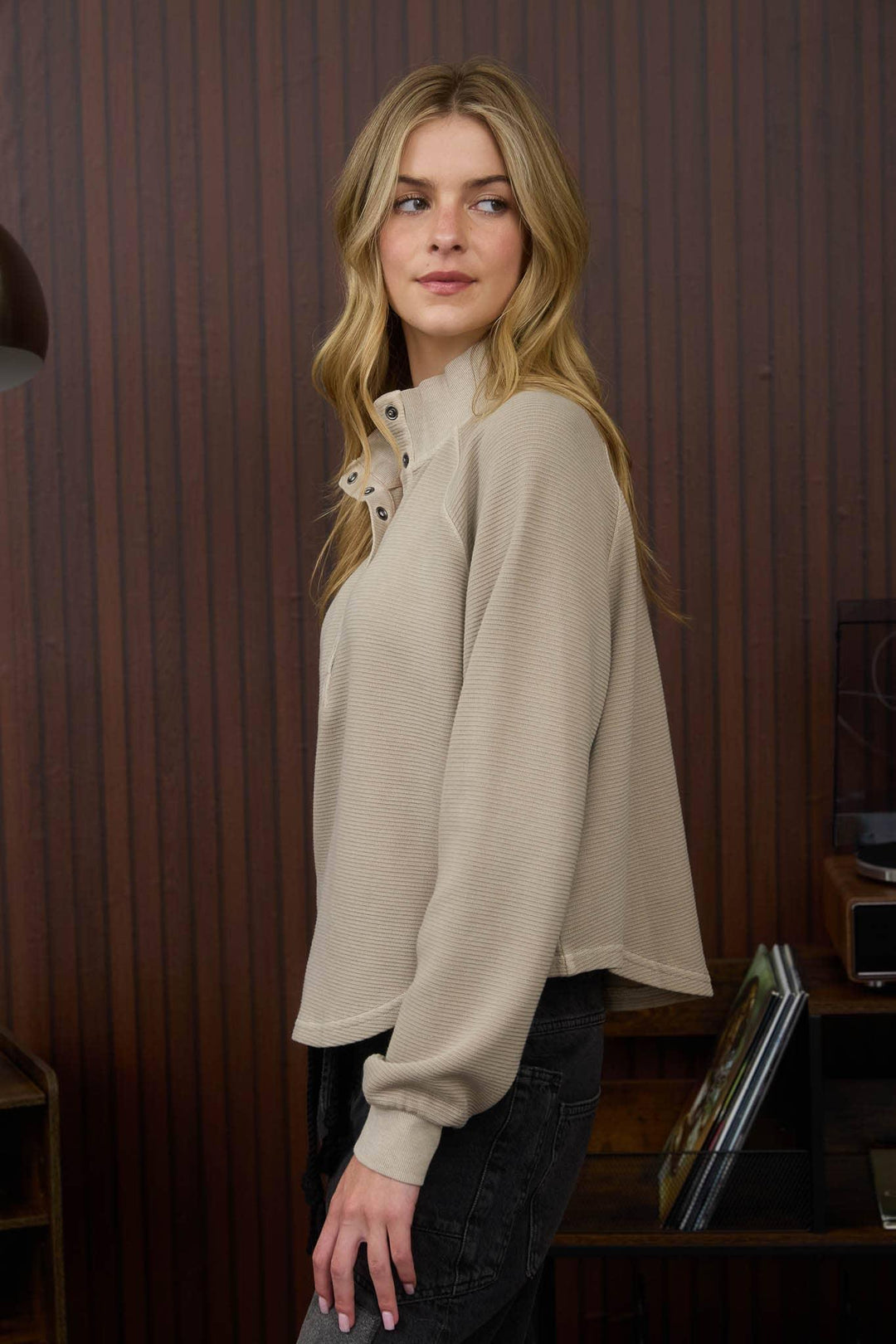 Women's Long Sleeve - MOCK NECK HALF SNAP BUTTON LONG SLEEVE KNIT OP - - Cultured Cloths Apparel