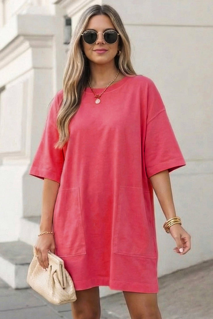 Women's Dresses - Solid Drop Shoulder Loose T Shirt Mini Dress | S-XL - - Cultured Cloths Apparel