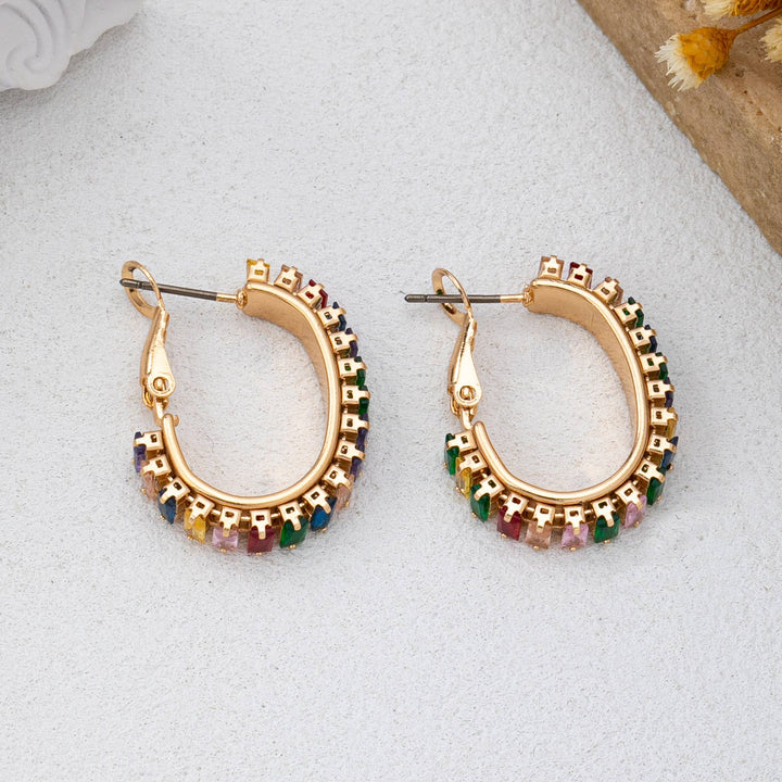 Accessories, Earrings - Multicolor Baguette Crystal Hoop Earrings | 80E62401 - - Cultured Cloths Apparel