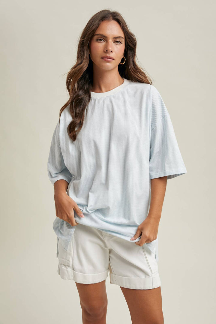 Women's Dresses - OVERSIZED STRIPED KNIT TOP / WL25-11781 - - Cultured Cloths Apparel