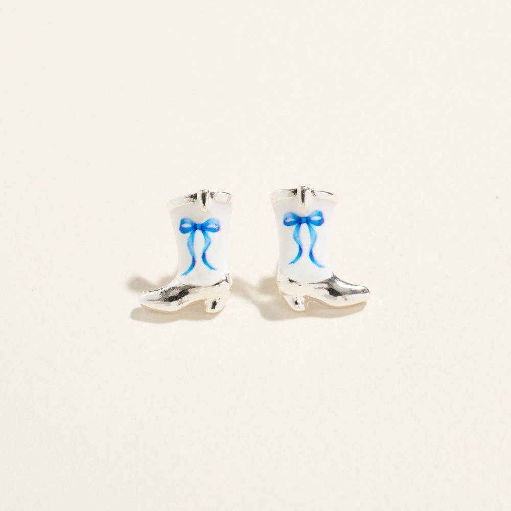 Western Enamel Cowgirl Boot Pattern Post Earrings