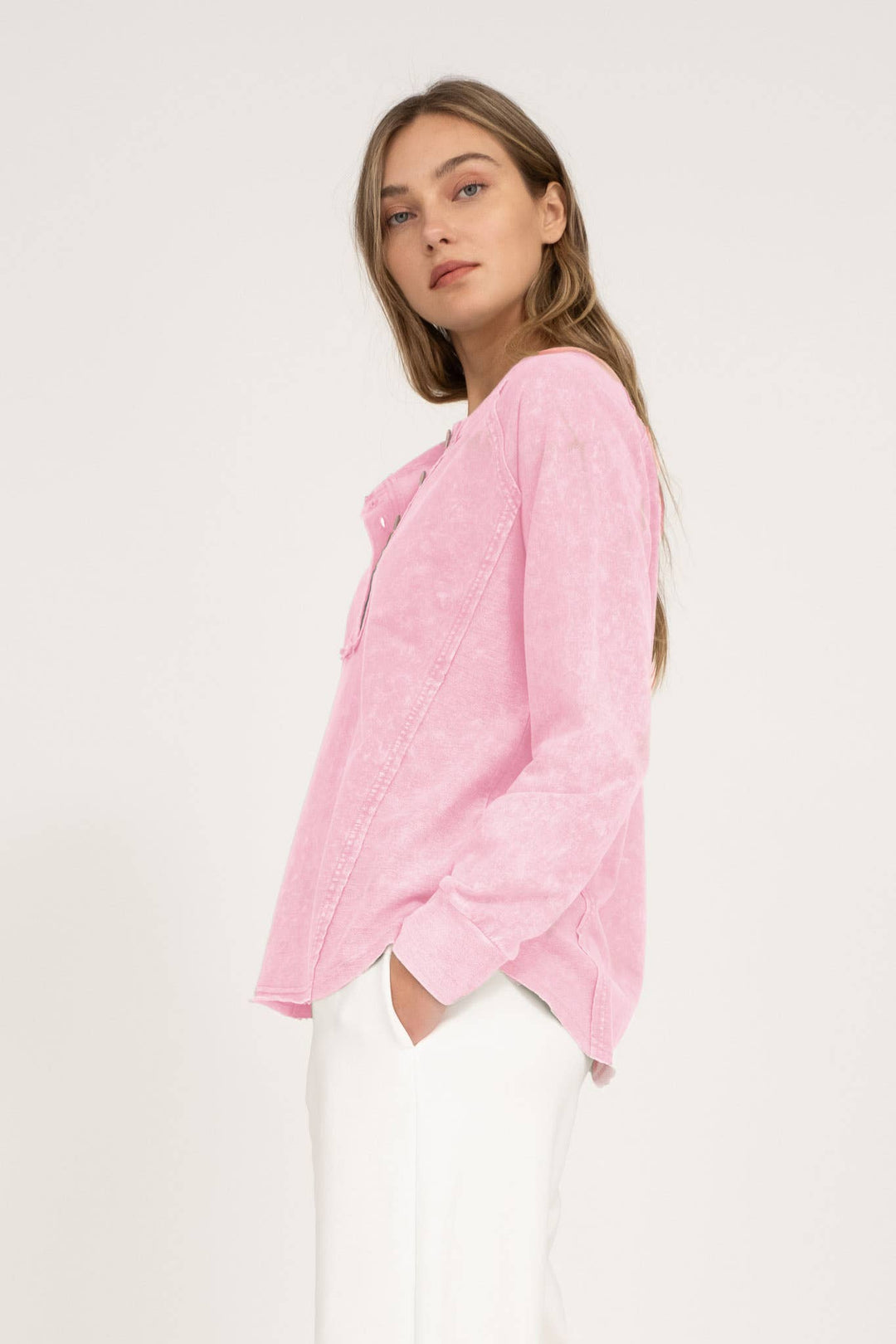 Women's Long Sleeve - WASHED HENLEY RAGLAN LONG SLEEVE KNIT TOP - - Cultured Cloths Apparel