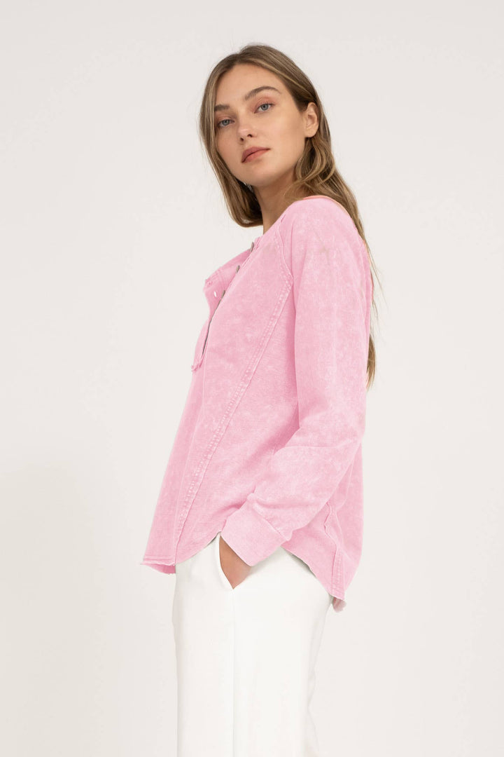 Women's Long Sleeve - WASHED HENLEY RAGLAN LONG SLEEVE KNIT TOP - - Cultured Cloths Apparel