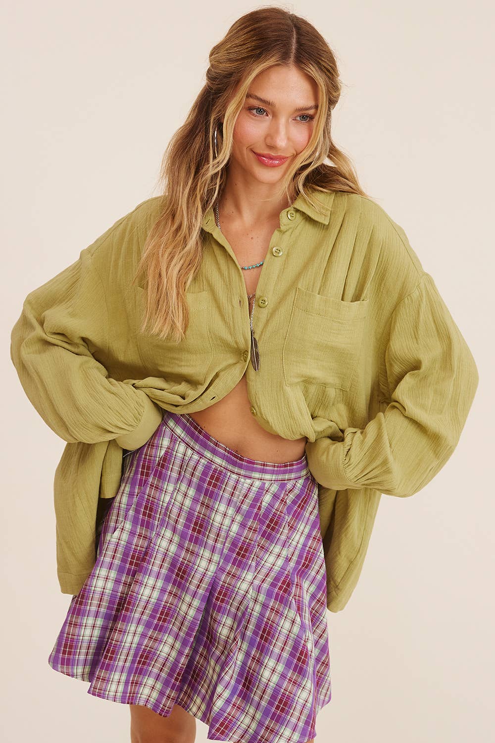 Women's Long Sleeve - Gauze Button-Down Shirt - - Cultured Cloths Apparel