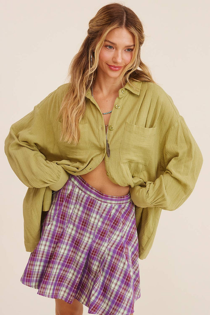 Women's Long Sleeve - Gauze Button-Down Shirt - - Cultured Cloths Apparel