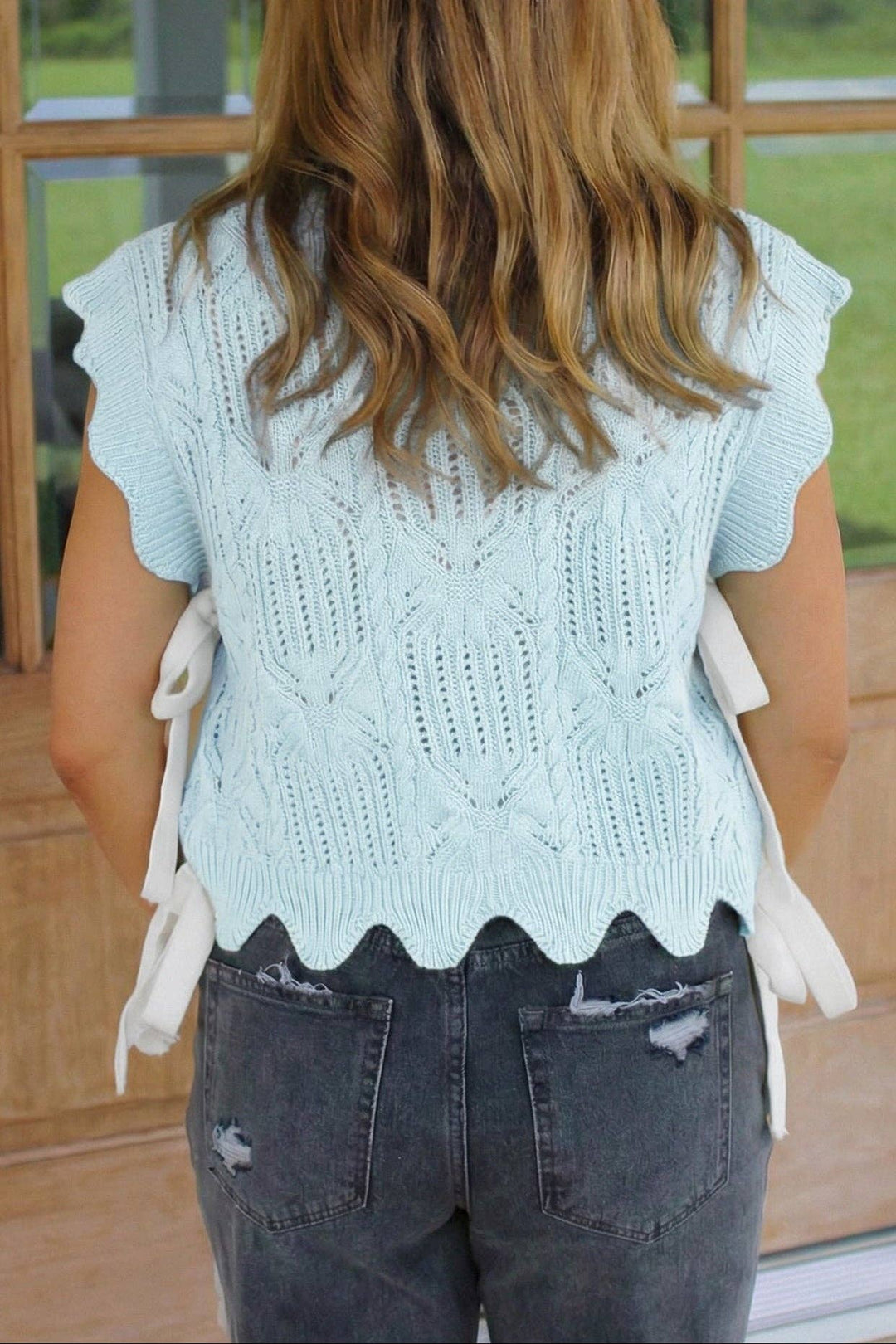 Women's Short Sleeve - Pointelle Knit Scallop Short Sleeve Sweater - - Cultured Cloths Apparel