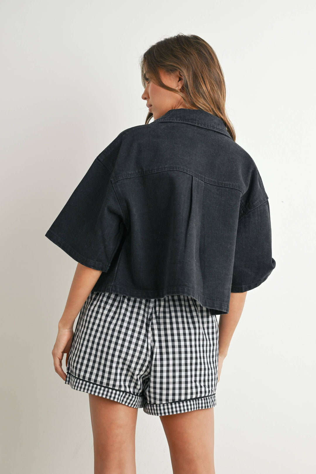 Women's Short Sleeve - Button Front Cropped Shirt - - Cultured Cloths Apparel