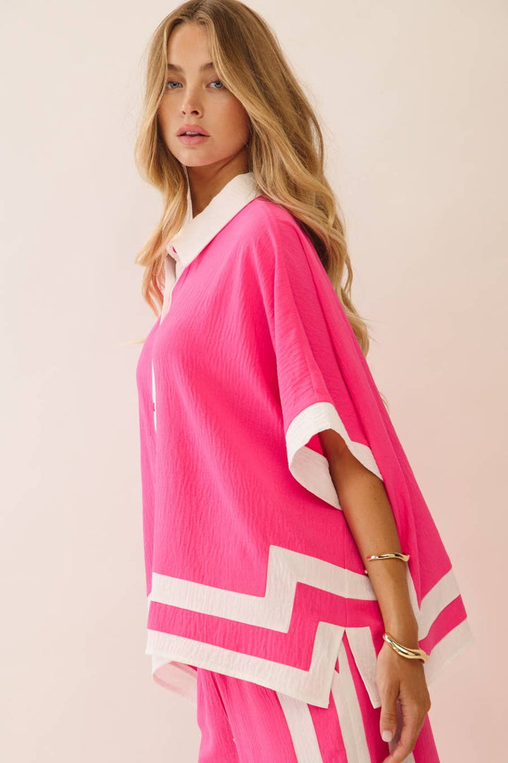 Contrast Trim Shirt With Matching Pants Set