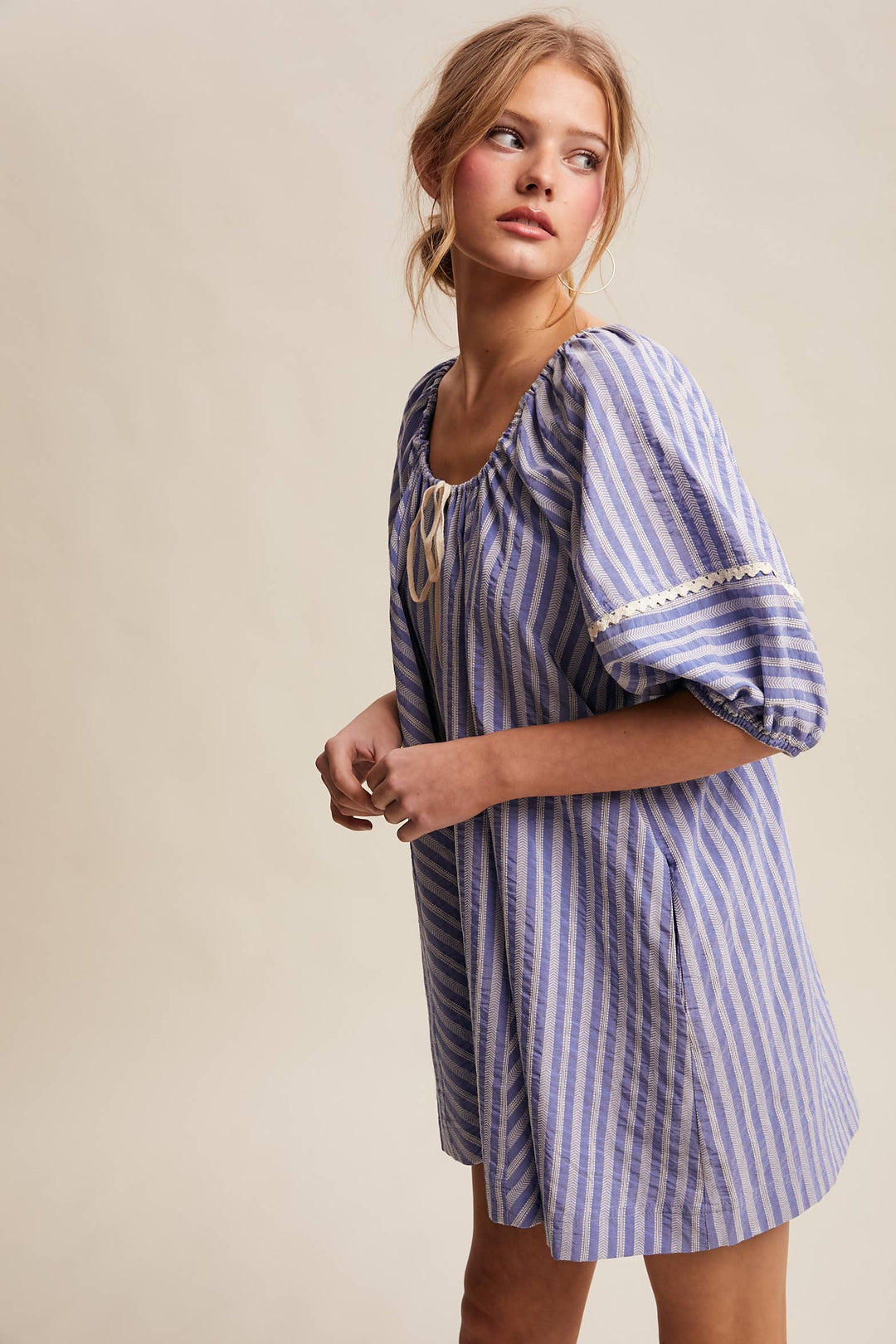 Romper - Striped Puff Sleeve Romper - - Cultured Cloths Apparel