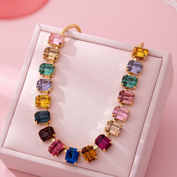 Accessories, Necklaces - Rainbow Emerald-Cut Gemstone Statement Necklace - - Cultured Cloths Apparel