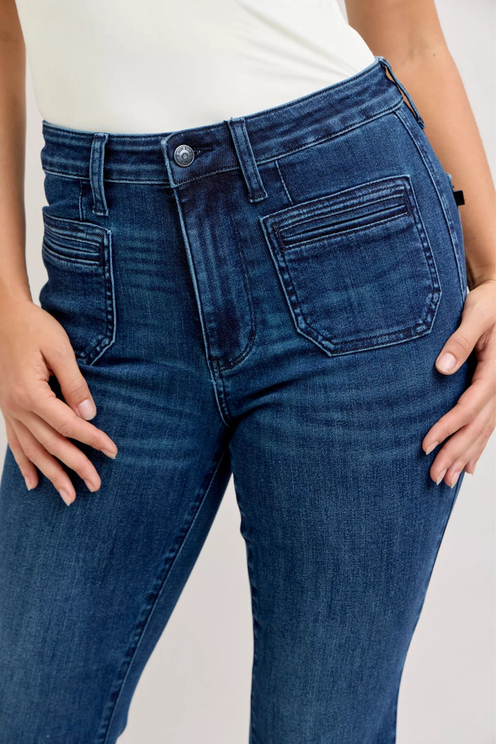 Denim - Judy Blue High-Waisted Flare Jeans with Front Pockets - - Cultured Cloths Apparel