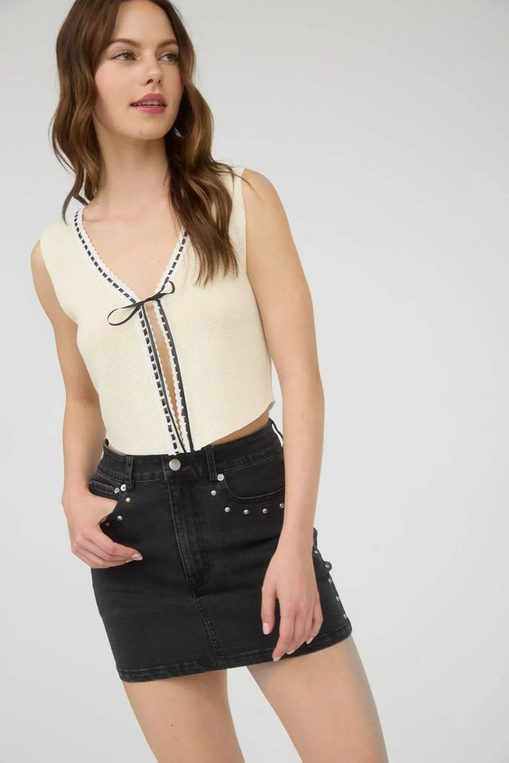 STUD DETAIL DENIM MINI SKIRT