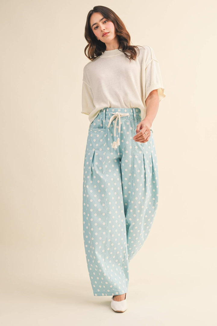 POLKA DOT PLEATED BARREL PANTS