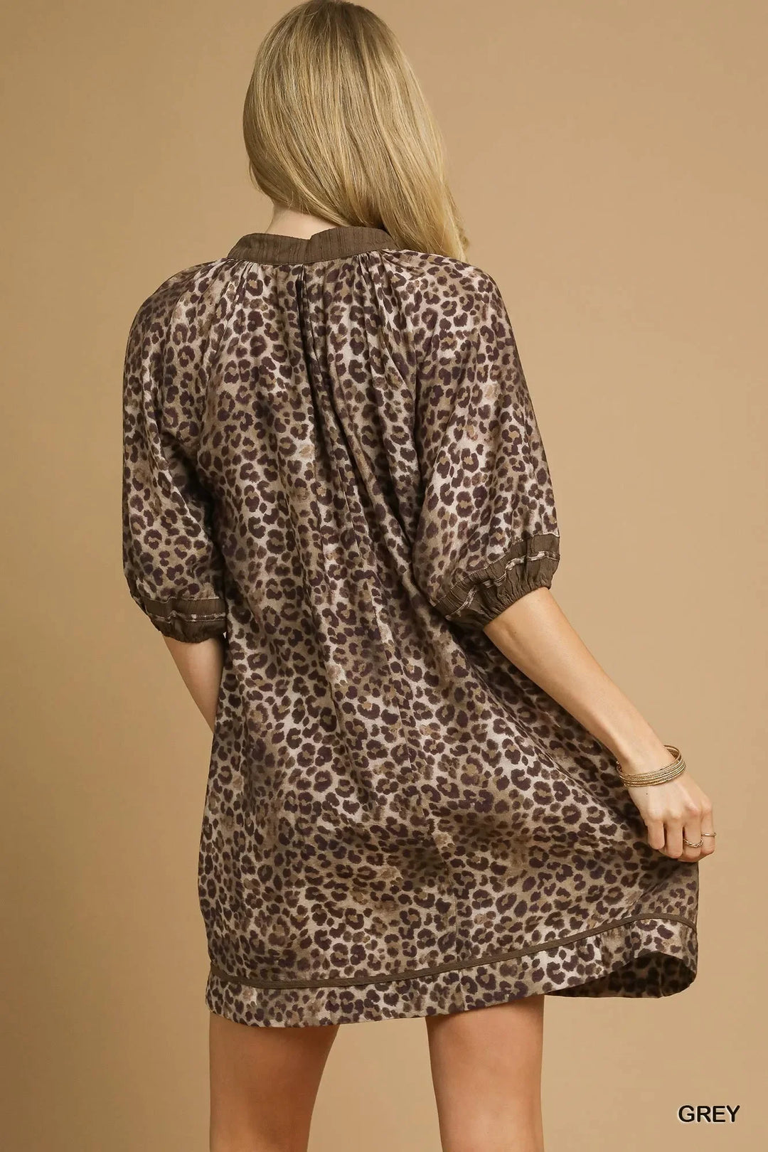 Women's Dresses - Umgee Full Size Leopard Print Mini Dress with Contrast Trim Plus Size - - Cultured Cloths Apparel