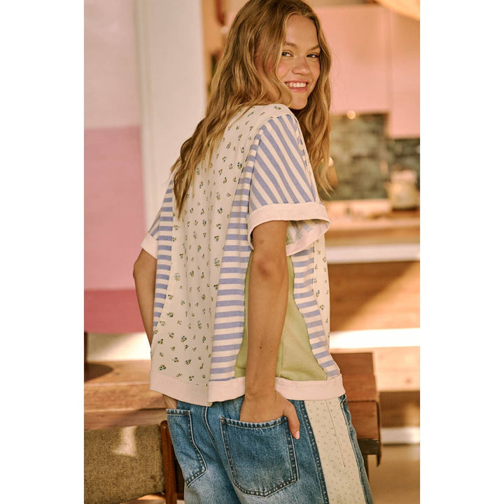 Women's Short Sleeve - PATCHWORK COLOR BLOCK SHORT SLEEVE TOP - - Cultured Cloths Apparel