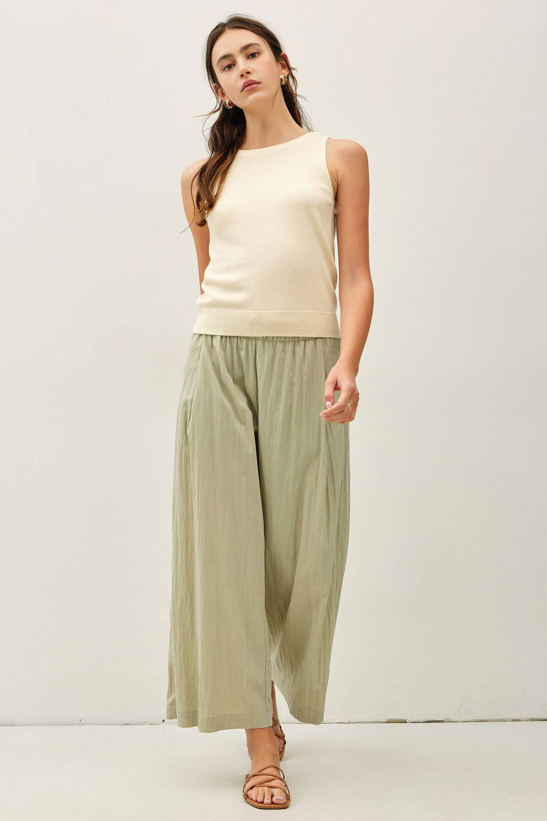 Pants - CRINKLED WIDE LEG CROPPED PULL ON PANTS - - Cultured Cloths Apparel