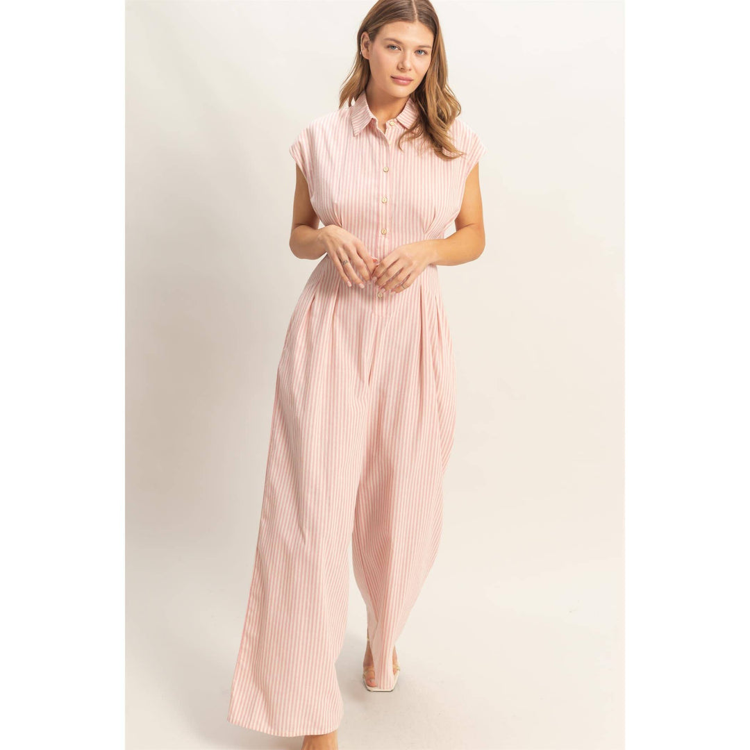 Striped Button Down Jumpsuit