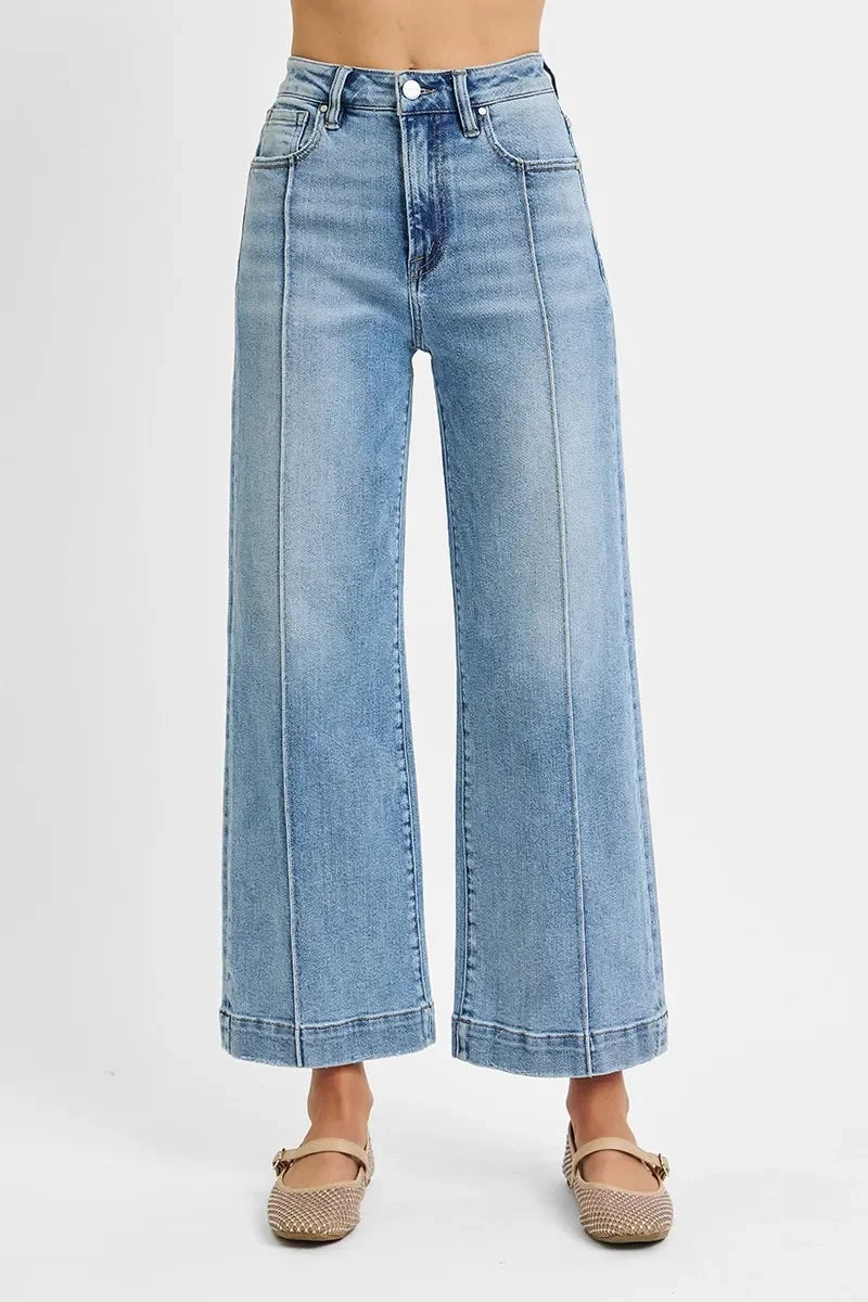Denim - RISEN Full Size High Rise Crop Wide Leg Jeans - LIGHT - Cultured Cloths Apparel