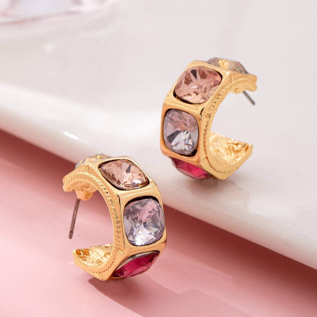 Accessories, Earrings - Gold-Tone Multi Color Gem Crystal Hoop Earrings - - Cultured Cloths Apparel