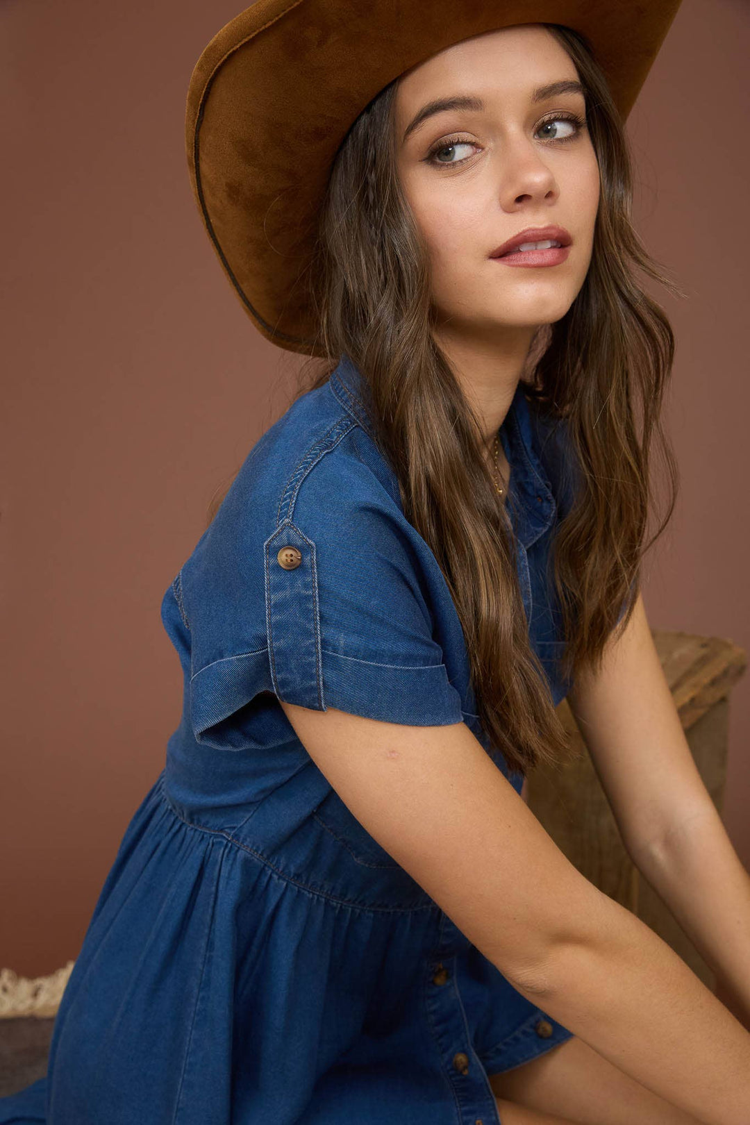 DARK CHAMBRAY COLLARED BUTTON DOWN SHIRT DRESS