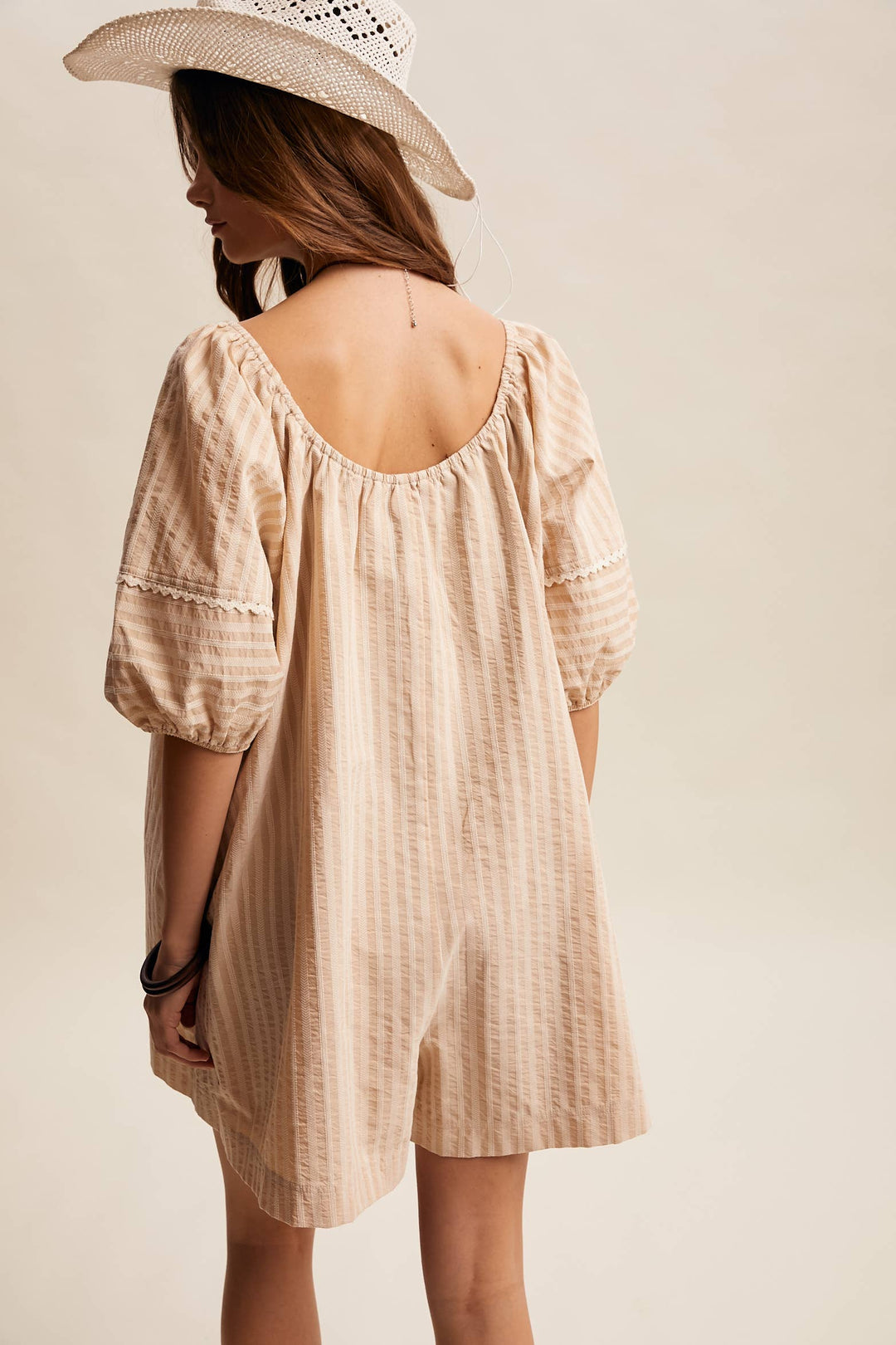 Romper - Striped Puff Sleeve Romper - - Cultured Cloths Apparel