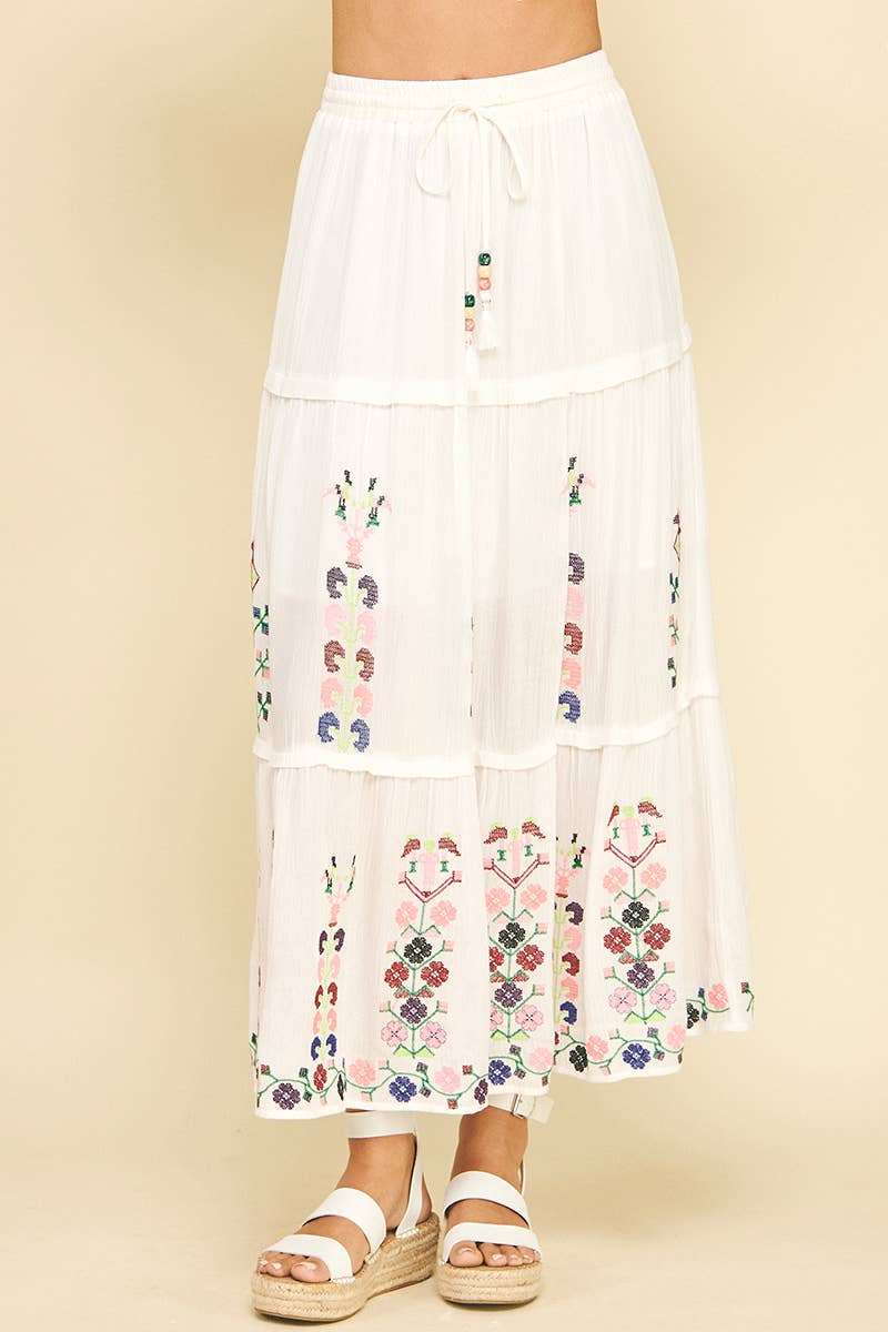 Skirts - FLORAL EMBROIDERED MAXI SKIRTS - - Cultured Cloths Apparel