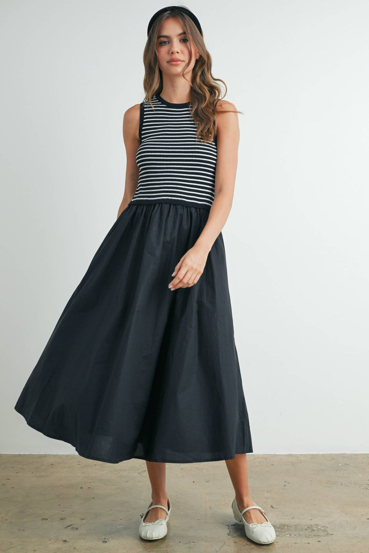 Dresses - Striped Sleeveless Maxi Dress with PocketS - - Cultured Cloths Apparel