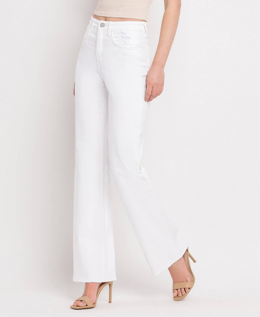 Denim - 90'S VINTAGE TUMMY CONTROL SUPER HIGH RISE FLARE JEANS - OPTIC WHITE - Cultured Cloths Apparel