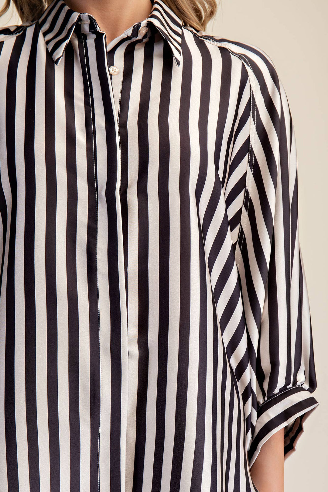 Women's 3/4 Sleeve - Balloon Dolman Sleeve Button Front Oversized Shirt - - Cultured Cloths Apparel