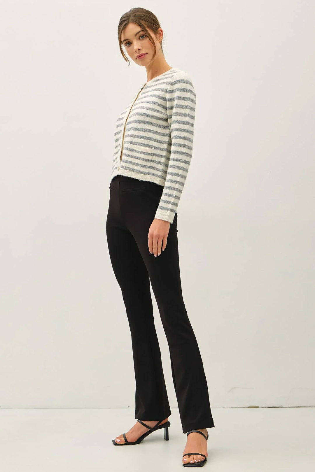 STRIPED WOOL BLEND BUTTON UP CARDIGAN