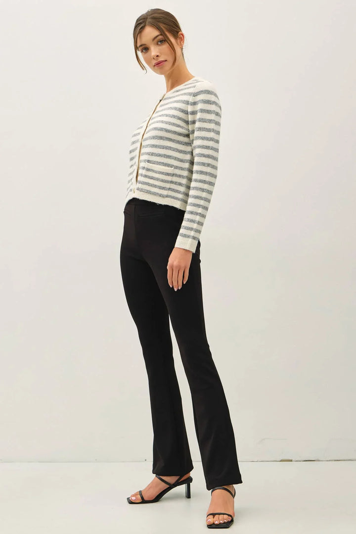 STRIPED WOOL BLEND BUTTON UP CARDIGAN