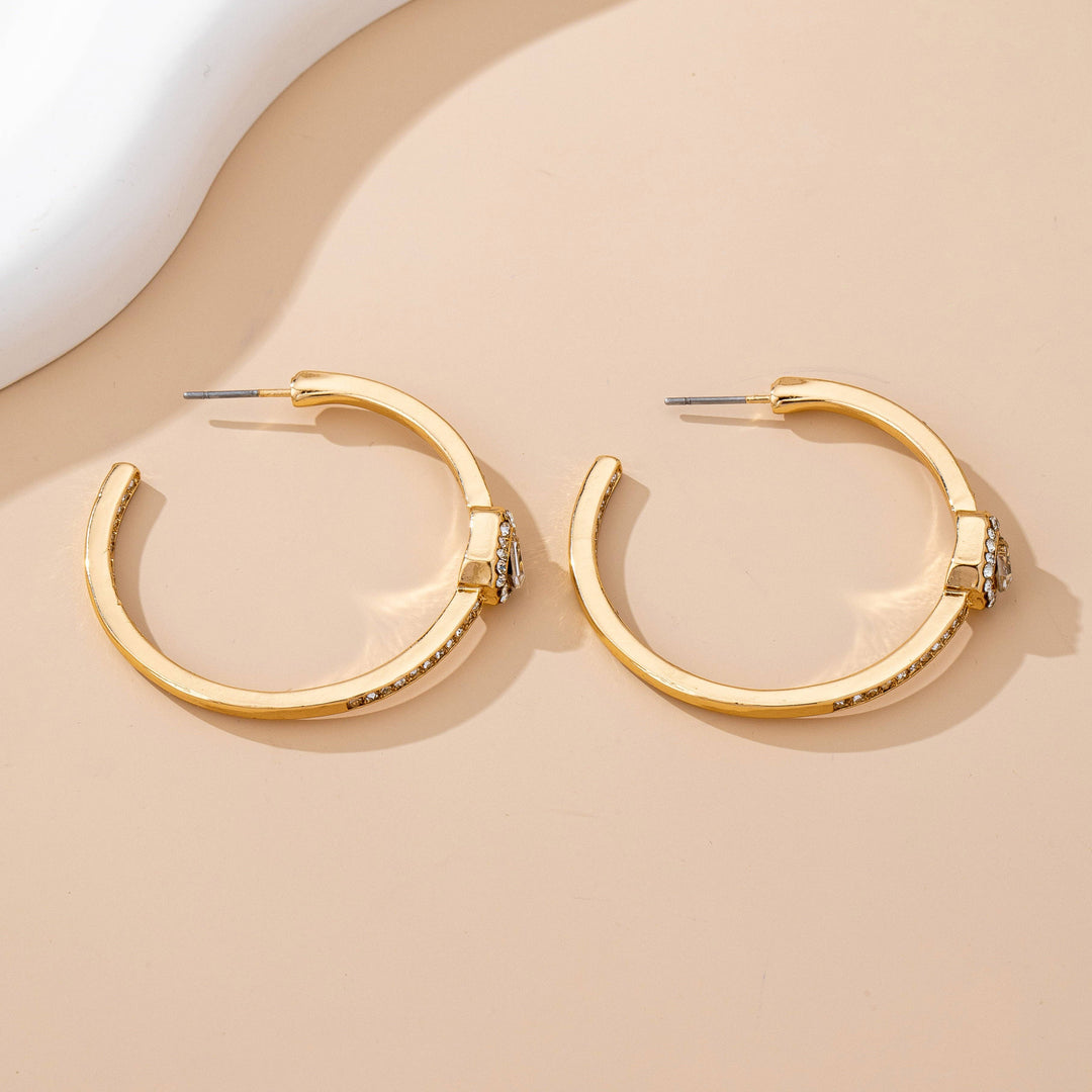 Accessories, Earrings - Solitaire Square Crystal Gold Hoop Earrings | 80E61752 - - Cultured Cloths Apparel