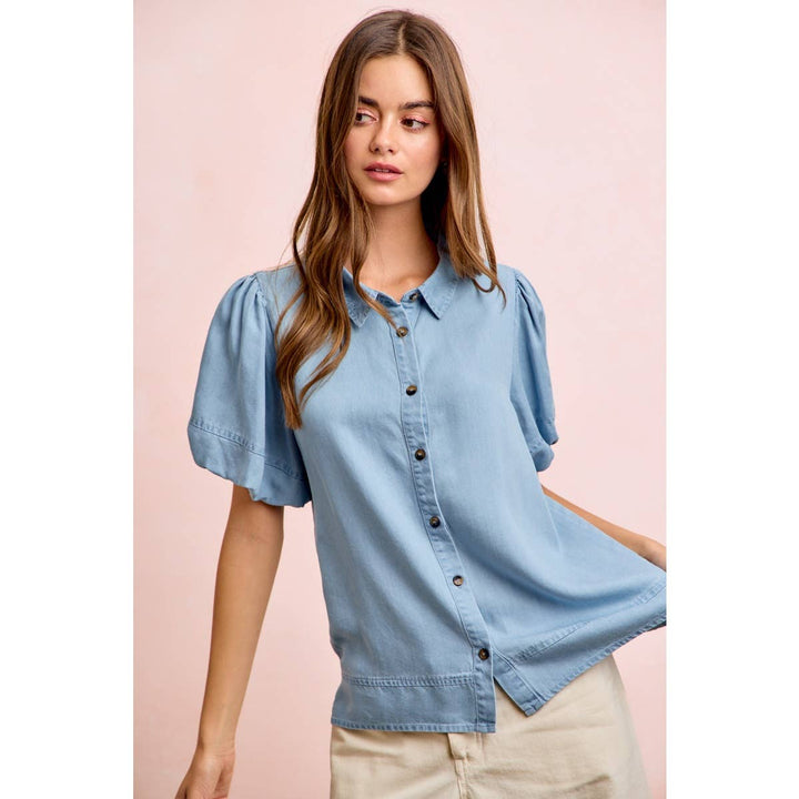 Women's Short Sleeve - PUFF SLEEVES WASHED TENCEL SHIRT TOP - - Cultured Cloths Apparel