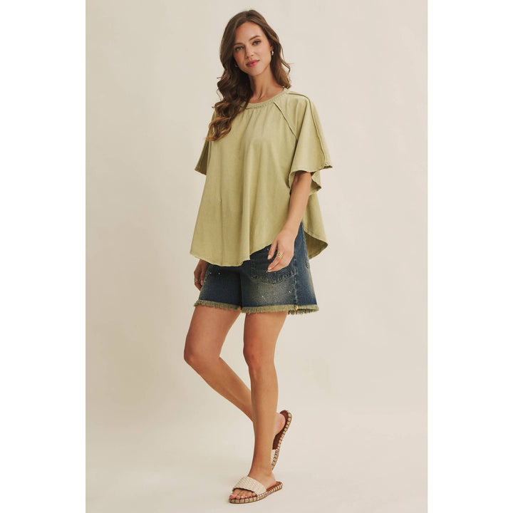Women's Short Sleeve - EASY DRAPE MINERAL-WASHED PONCHO-LIKE COTTON JERSEY TOP - - Cultured Cloths Apparel
