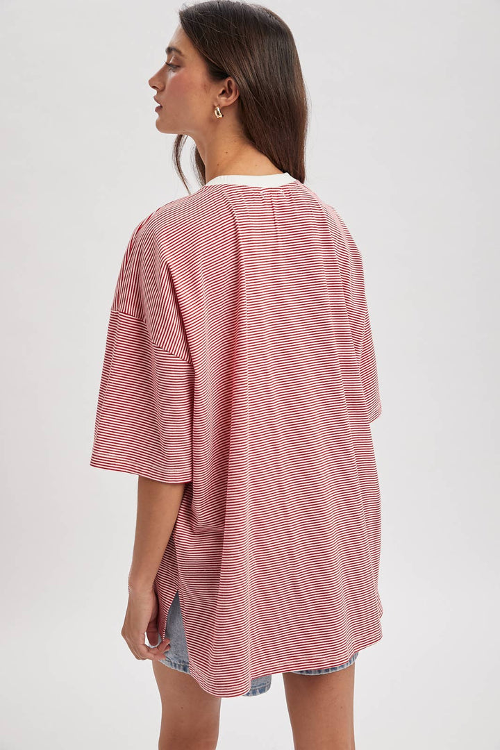 Women's Dresses - OVERSIZED STRIPED KNIT TOP / WL25-11781 - - Cultured Cloths Apparel