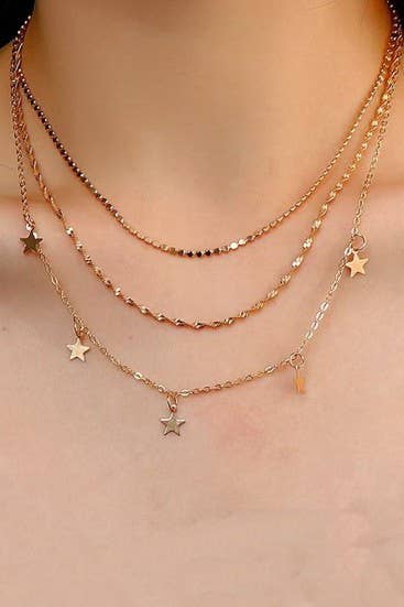 Accessories, Necklaces - 18K STAINLESS STEEL TARNISH FREE STAR NECKLACE | 40NK9587 - GOLD - Cultured Cloths Apparel