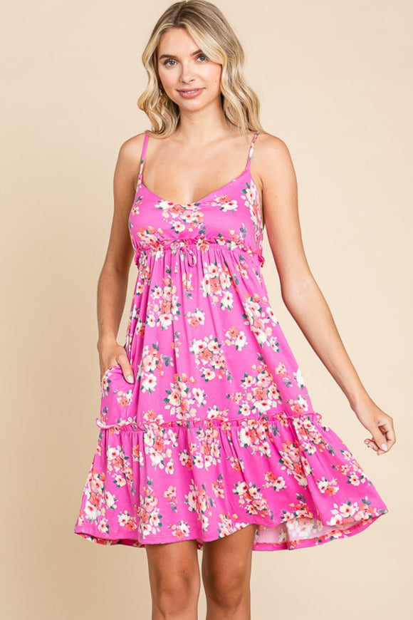 Women's Dresses - Culture Code Full Size Floral Ruffled Cami Dress - Pink - Cultured Cloths Apparel