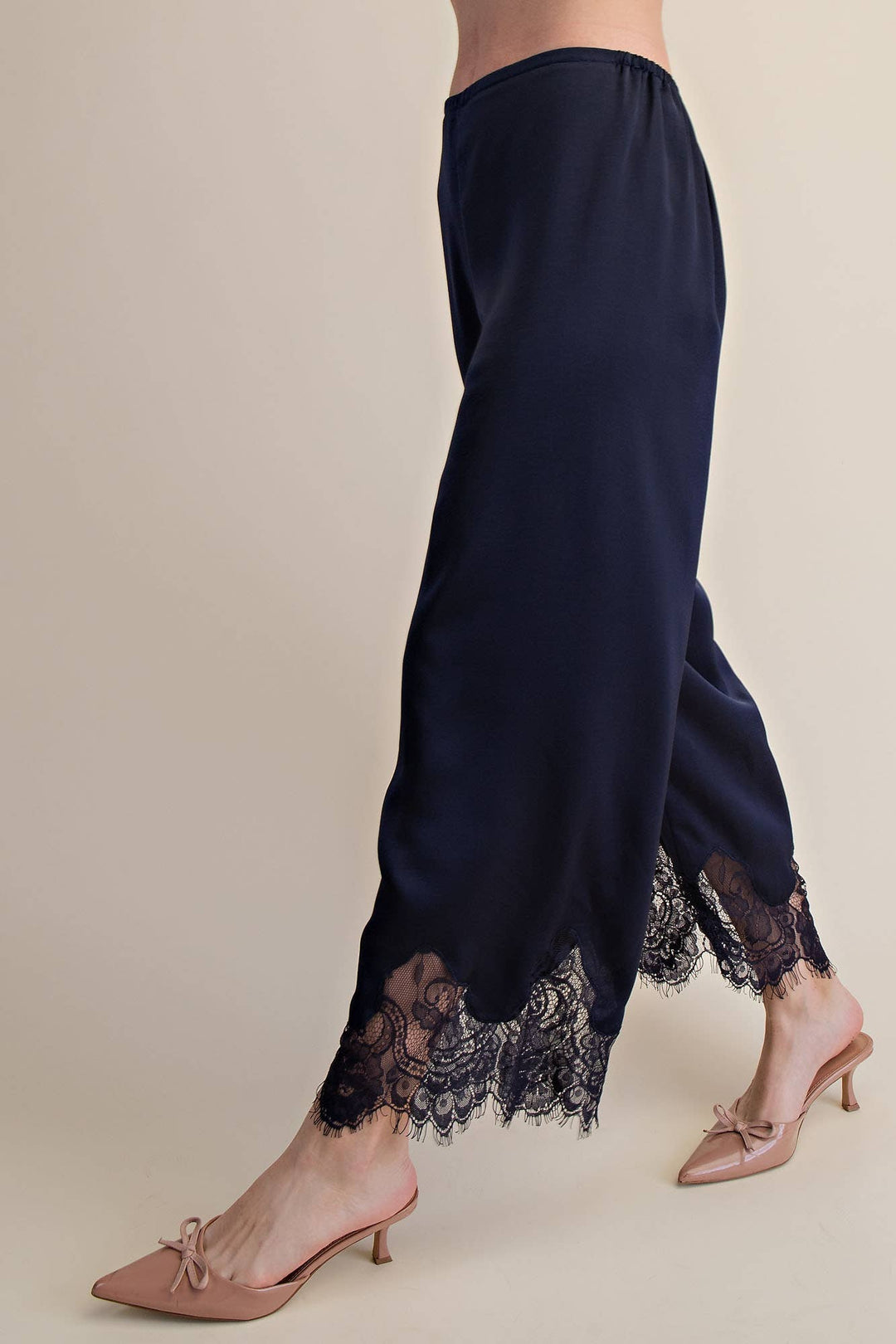 Pants - Mid Rise Cropped Lace Trim Pants - - Cultured Cloths Apparel